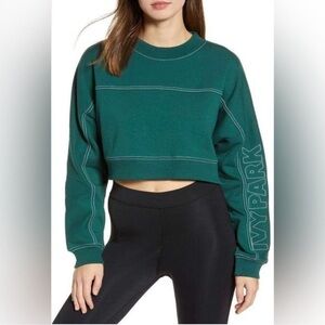 Ivy Park Dark Green Stab Stitch Logo Cropped Long Sleeve small  Sweatshirt